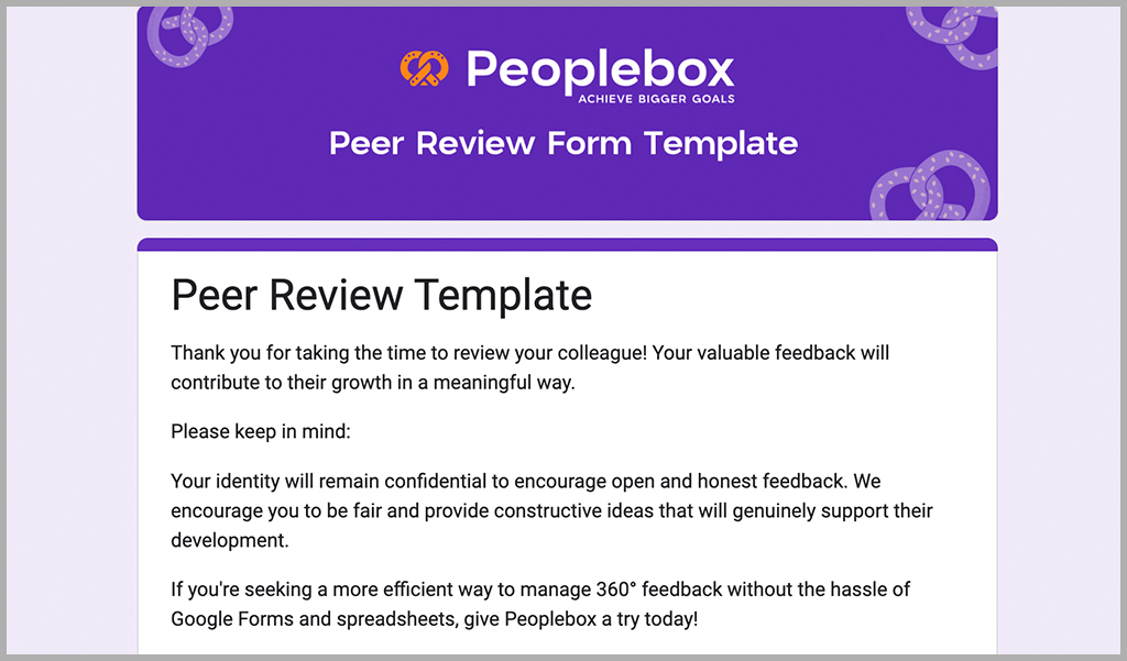 Free peer review template on Google form
