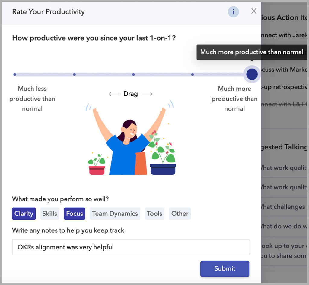 Employee can fill in productivity feedback on Peoplebox