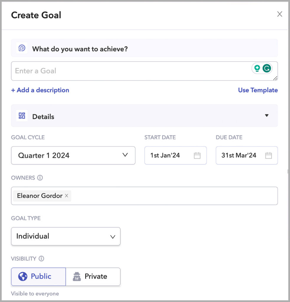 Goal setting with Peoplebox Platform